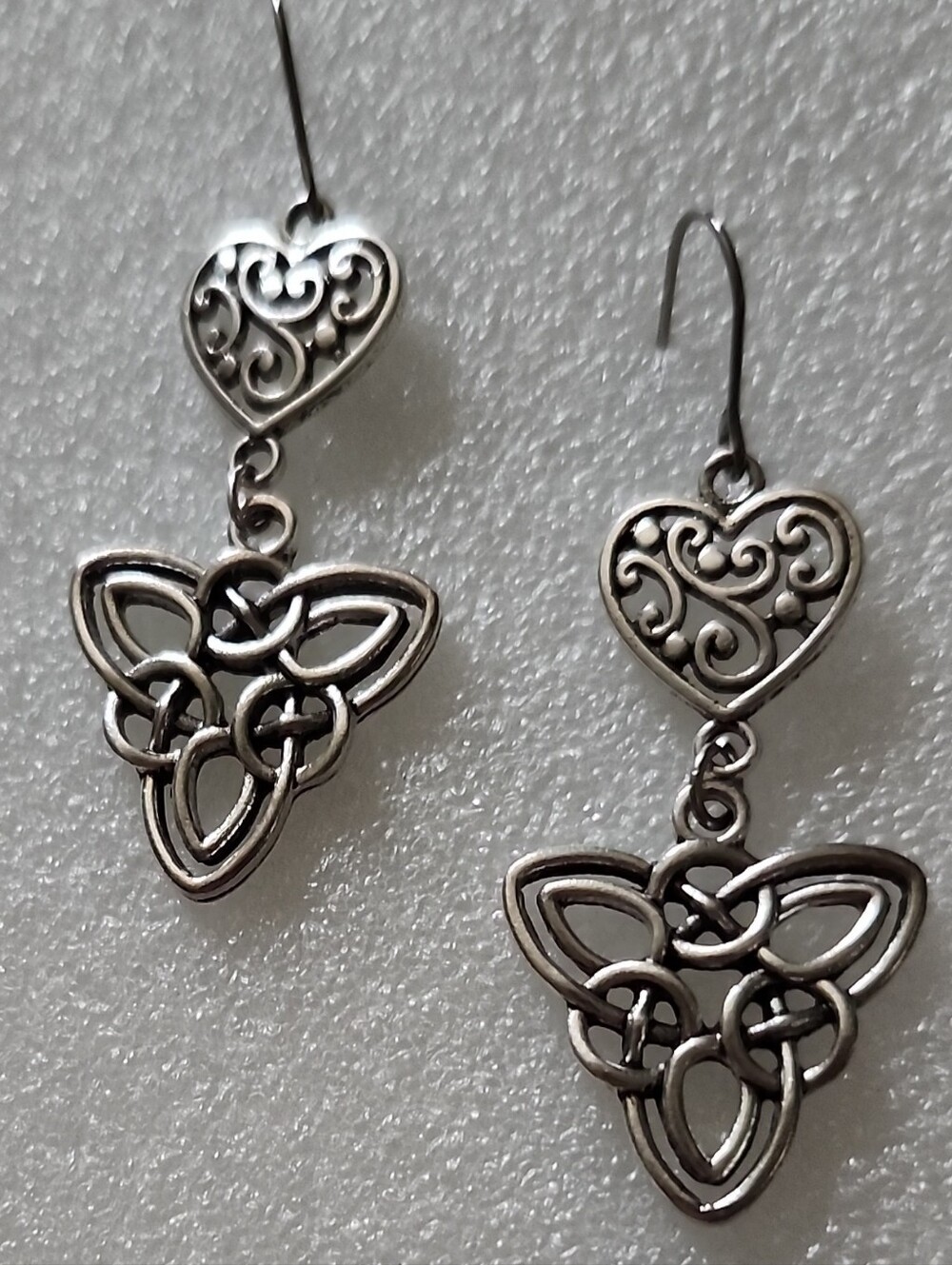 Hand Crafted Silver Celtic Heart Dangle Earrings